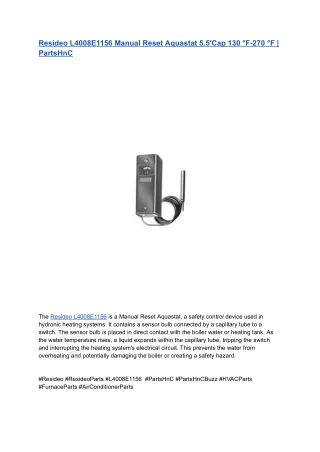 Resideo L4008E1156 Manual Reset Aquastat 5.5'Cap 130 °F-270 °F | PartsHnC