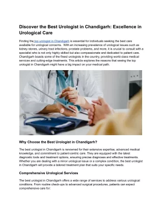 Discover the Best Urologist in Chandigarh_ Excellence in Urological Care