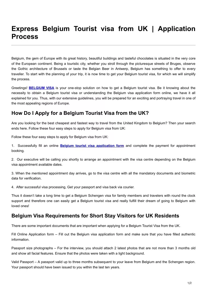 express belgium tourist visa from uk application