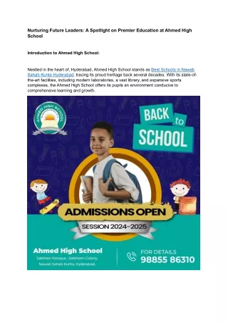 Nurturing Future Leaders: A Spotlight on Premier Education at Ahmed High  School