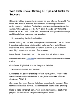 1win exch Cricket Betting ID: Tips and Tricks for Success