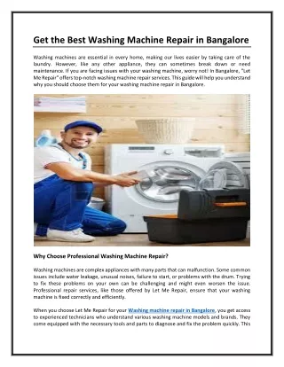 Get the Best Washing Machine Repair in Bangalore