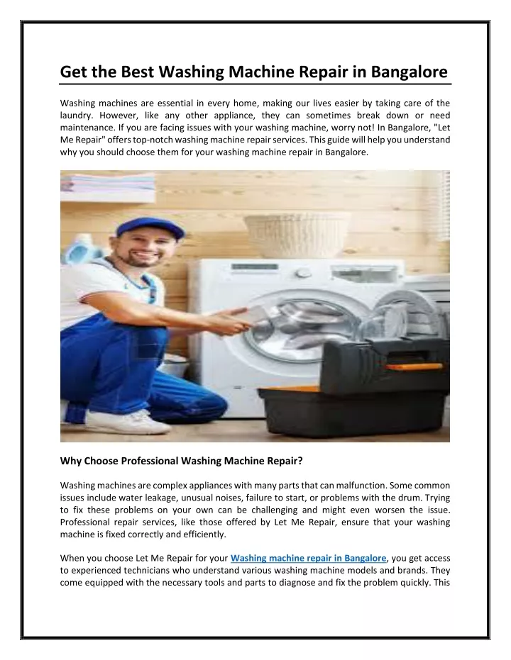 get the best washing machine repair in bangalore