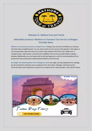 Affordable Journeys Mathura to Varanasi Taxi Service at Budget-Friendly Rates