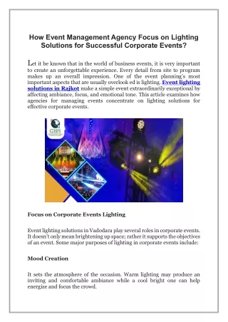 How Event Management Agency Focus on Lighting Solutions for Successful Corporate Events