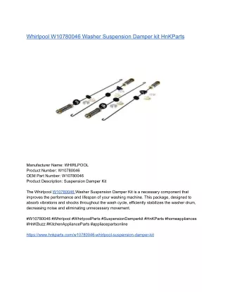 Whirlpool W10780046 Washer Suspension Damper kit HnKParts