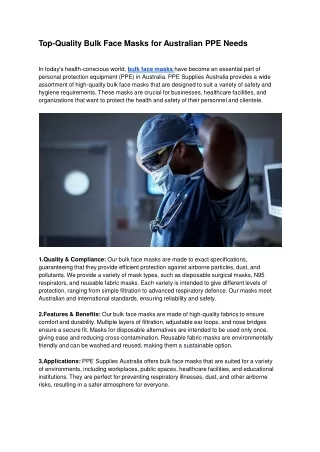Top-Quality Bulk Face Masks for Australian PPE Needs
