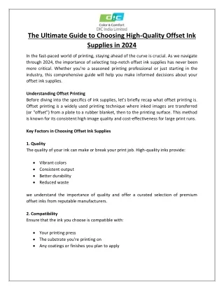 The Ultimate Guide to Choosing High-Quality Offset Ink Supplies in 2024