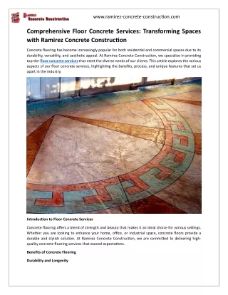 Comprehensive Floor Concrete Services - Transforming Spaces with Ramirez Concrete Construction