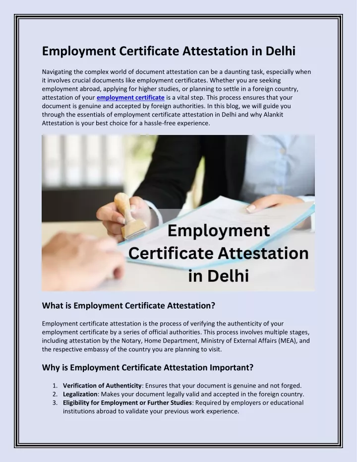 employment certificate attestation in delhi