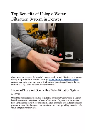 Top Benefits of Using a Water Filtration System in Denver