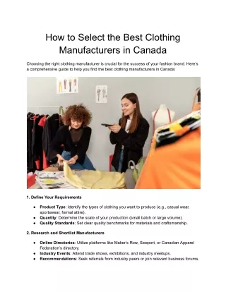 How to Select the Best Clothing Manufacturers in Canada