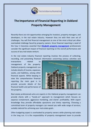 The Importance of Financial Reporting in Oakland Property Management