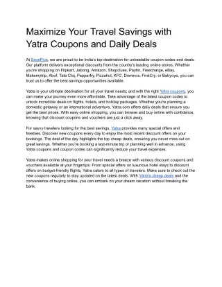 Yatra Coupons, Deals & Offers: Save Up To 5% Off International Hotels