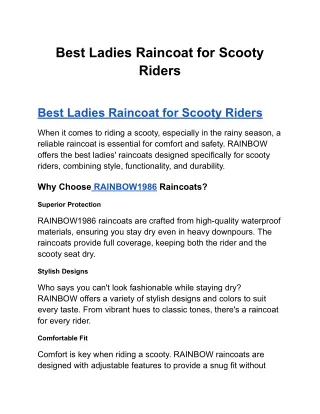 Best Ladies Raincoat for Scooty Riders