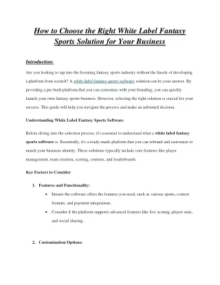 How to Choose the Right White Label Fantasy Sports Solution for Your Business
