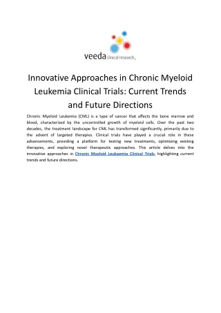 Chronic Myeloid Leukaemia Clinical Trials