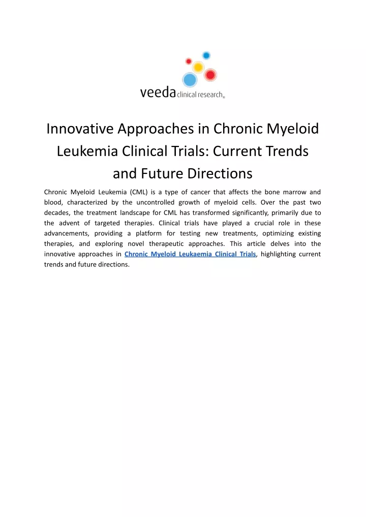 innovative approaches in chronic myeloid leukemia