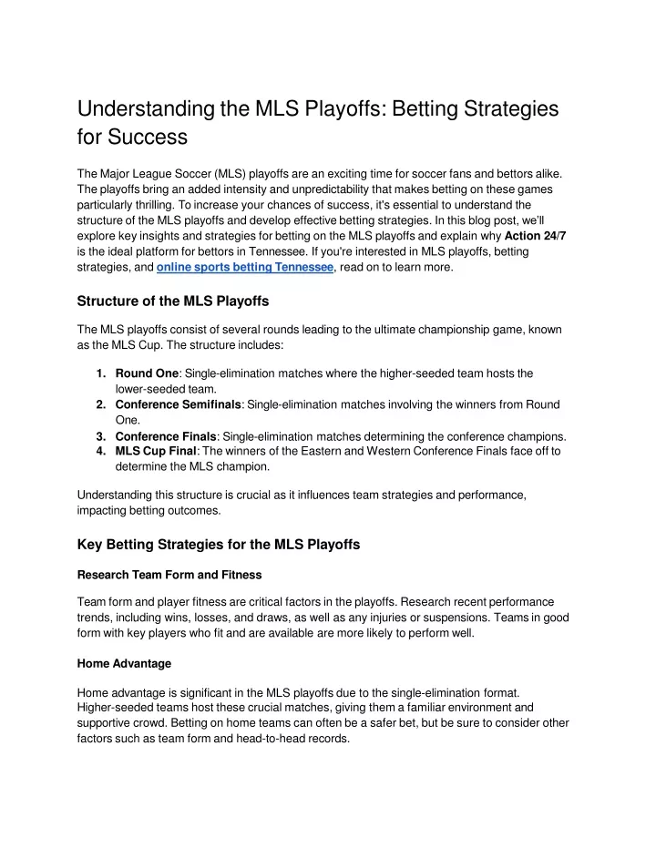 understanding the mls playoffs betting strategies