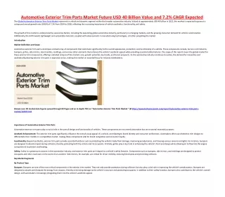 Automotive Exterior Trim Parts Market Future USD 40 Billion Value and 7.2 CAGR Expected