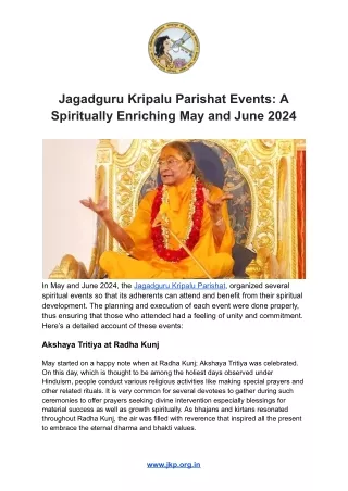 Jagadguru Kripalu Parishat Events: A Spiritually Enriching May and June 2024