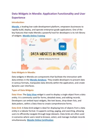 data widgets in mendix application functionality
