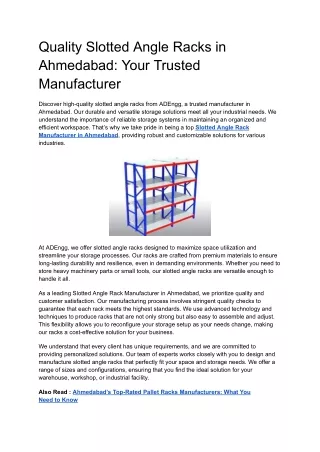 Quality Slotted Angle Racks in Ahmedabad: Your Trusted Manufacturer