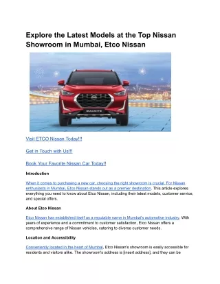 Explore the Latest Models at the Top Nissan Showroom in Mumbai, Etco Nissan