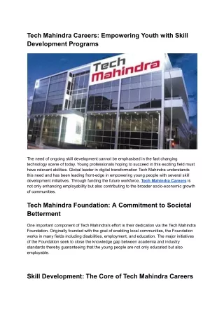 Tech Mahindra Careers_ Empowering Youth with Skill Development Programs