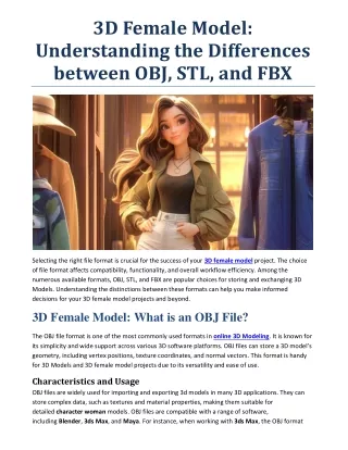 3D Female Model- Understanding the Differences between OBJ, STL, and FBX