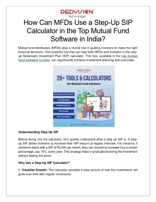 How Can MFDs Use a Step-Up SIP Calculator in the Top Mutual Fund Software in India