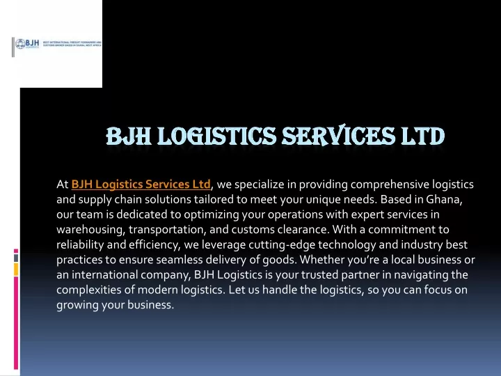 bjh logistics services ltd bjh logistics services