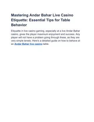 Mastering Andar Bahar Live Casino Etiquette_ Essential Tips for Table Behavior