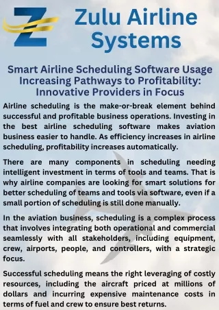 Smart Airline Scheduling Software Usage Increasing Pathways to Profitability