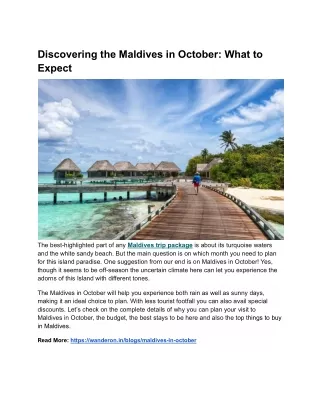 Maldives In October: Explore Hidden Gems And Tropical Joy!
