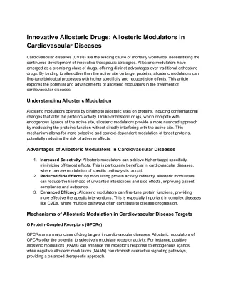 Innovative Allosteric Drugs_ Allosteric Modulators in Cardiovascular Diseases