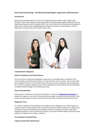 Dana Point Dermatology - The Medical Dermatologist's Approach to Skin Disorders