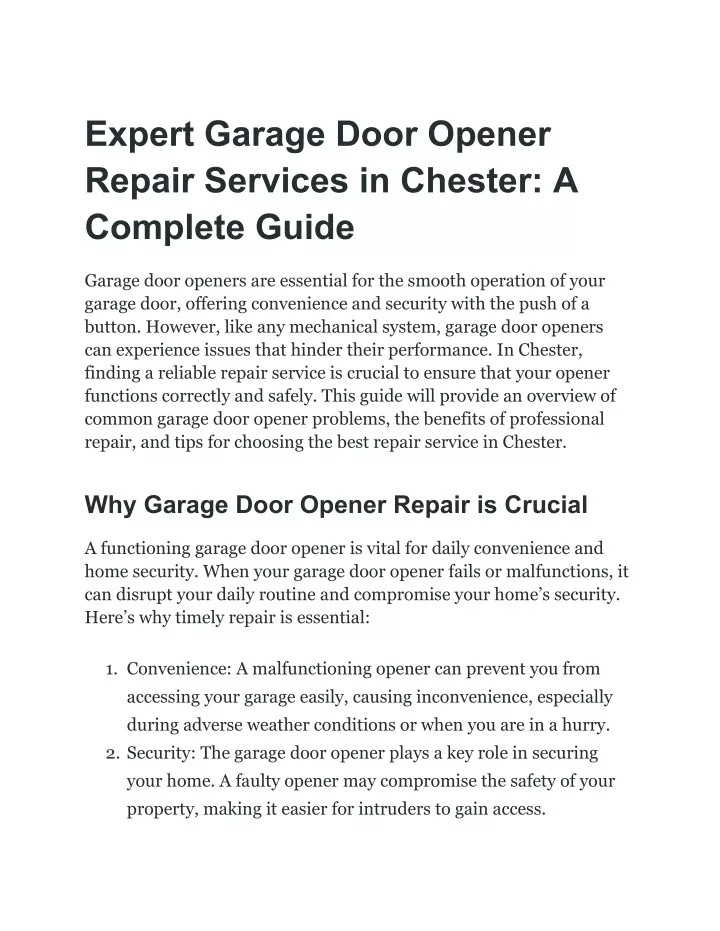 expert garage door opener repair services