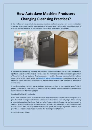 How Autoclave Machine Producers Changing Cleansing Practices?