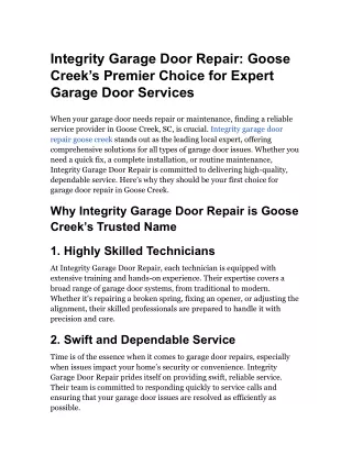 Integrity garage door repair goose creek