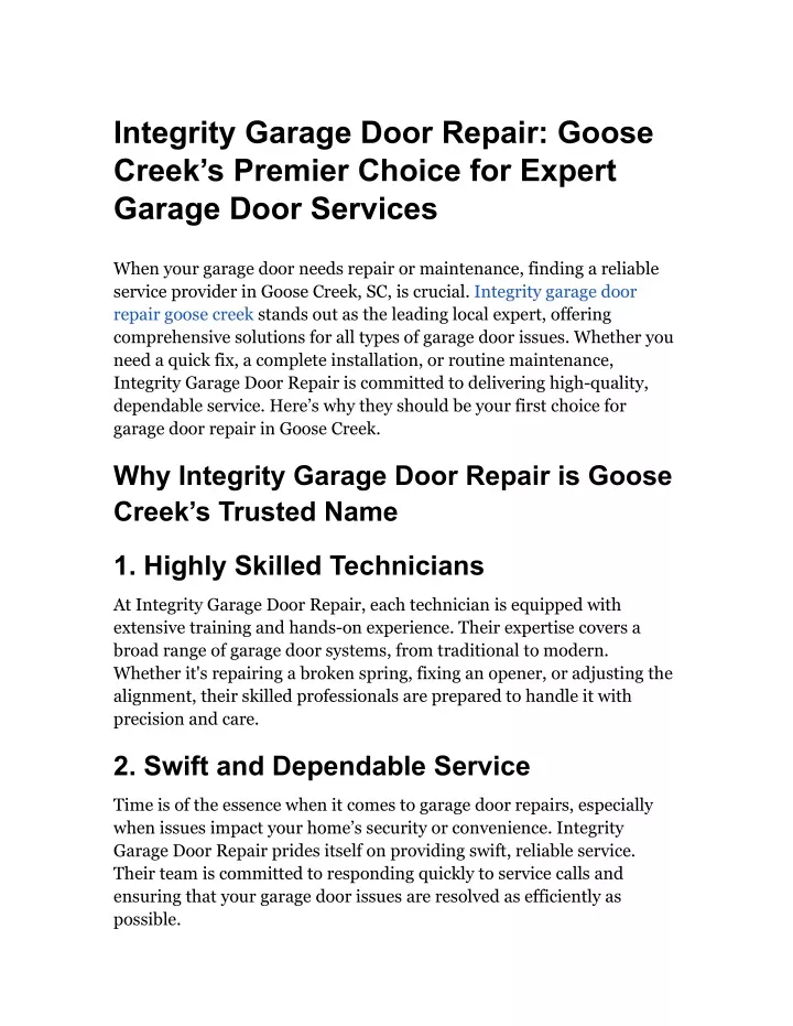 integrity garage door repair goose creek