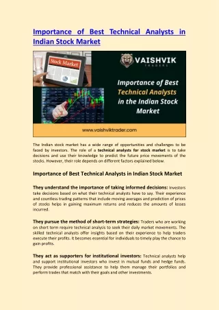 Importance of Best Technical Analysts in Indian Stock Market