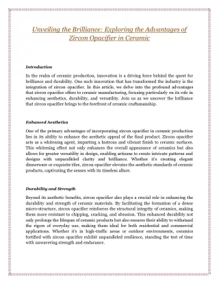 Exploring the Advantages of Zircon Opacifier in Ceramic