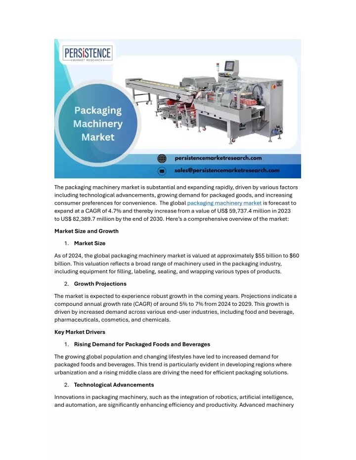 the packaging machinery market is substantial