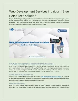 Web Development Services in Jaipur | Blue Horse Tech Solution