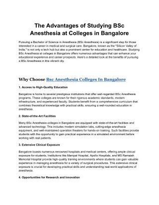 The Advantages of Studying BSc Anesthesia at Colleges in Bangalore