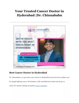 Best Cancer Doctor in Hyderabad - Dr. Chinnababu Sunkavalli