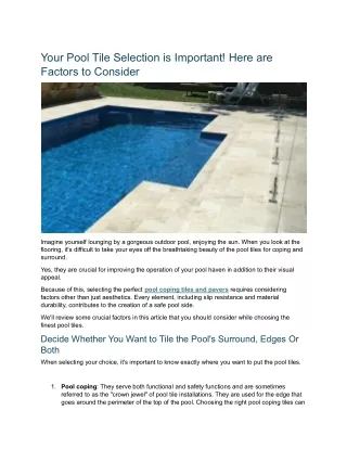 Your Pool Tile Selection is Important! Here are Factors to Consider