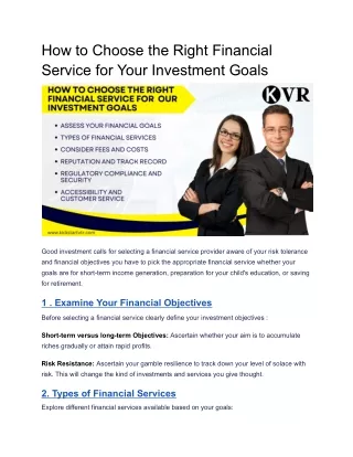 How to Choose the Right Financial Service for Your Investment Goals