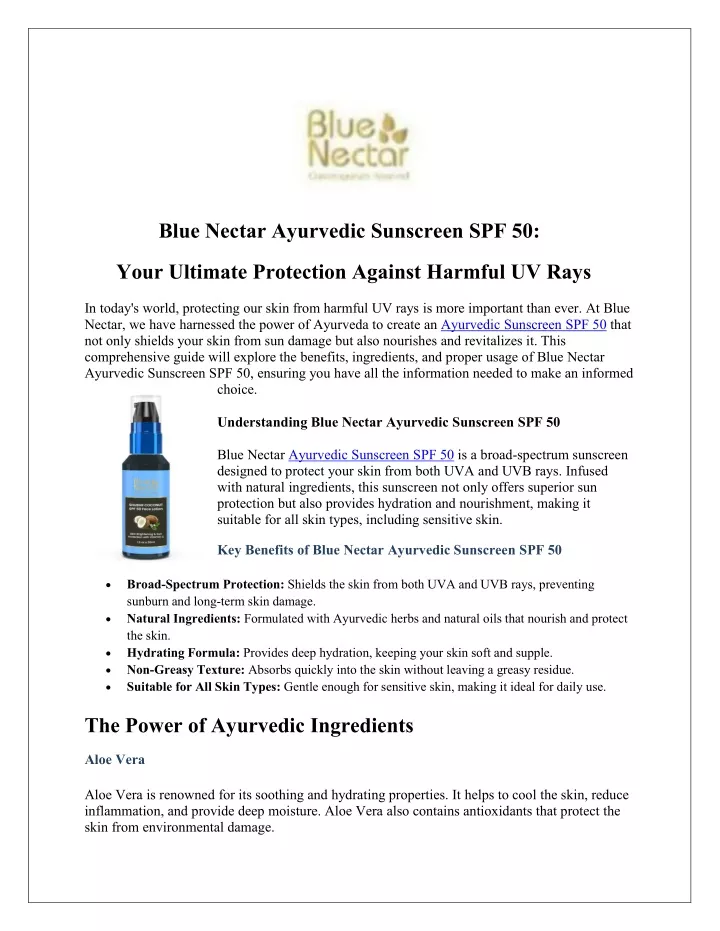 blue nectar ayurvedic sunscreen spf 50